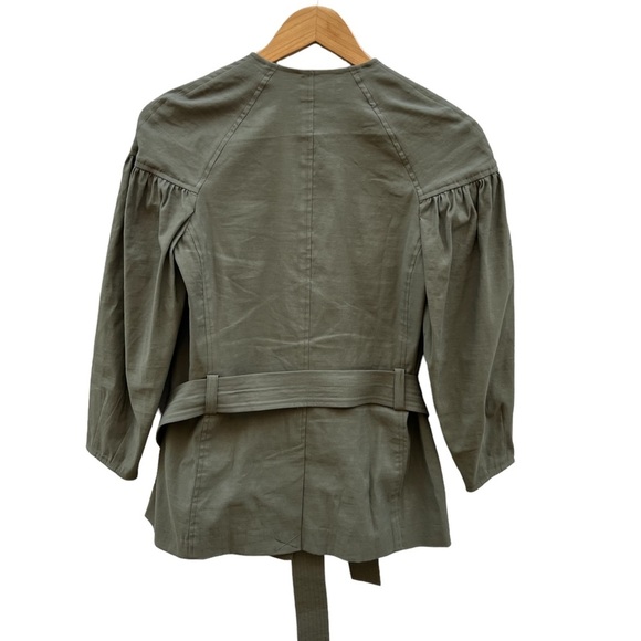 A.L.C. Kendrick Linen Blend Belted Kimono Puff Jacket Olive Green Sz O - Picture 12 of 14